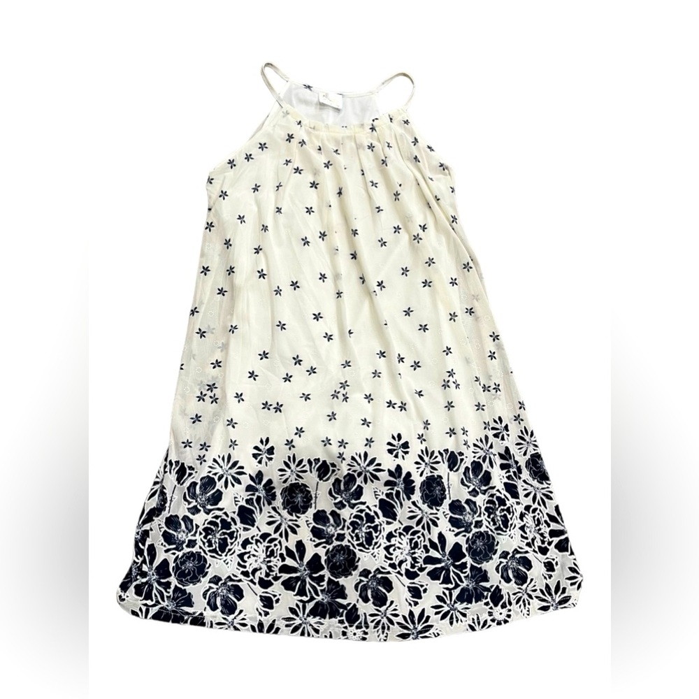 Siren Lily Size Medium Dress Womens White Tank Sleeveless Blue Floral Pleated